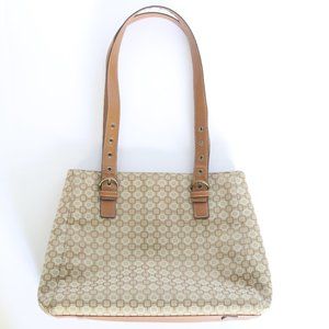 Nine West | Patterned Brown & Tan Canvas Leather Shoulder Satchel Bag Purse